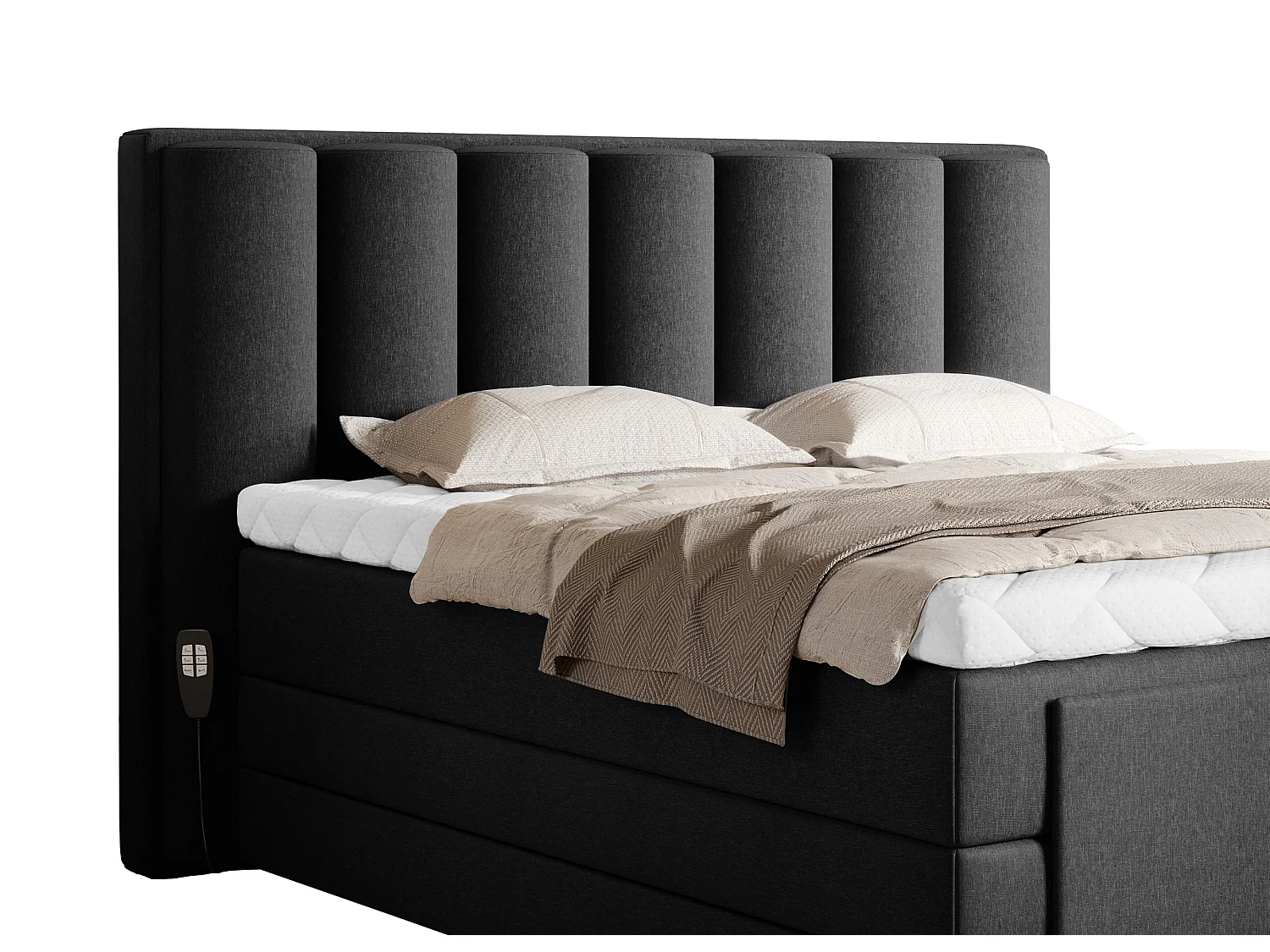 Lit boxspring électrique tissu noir avec matelas et surmatelas Arkos-90x200