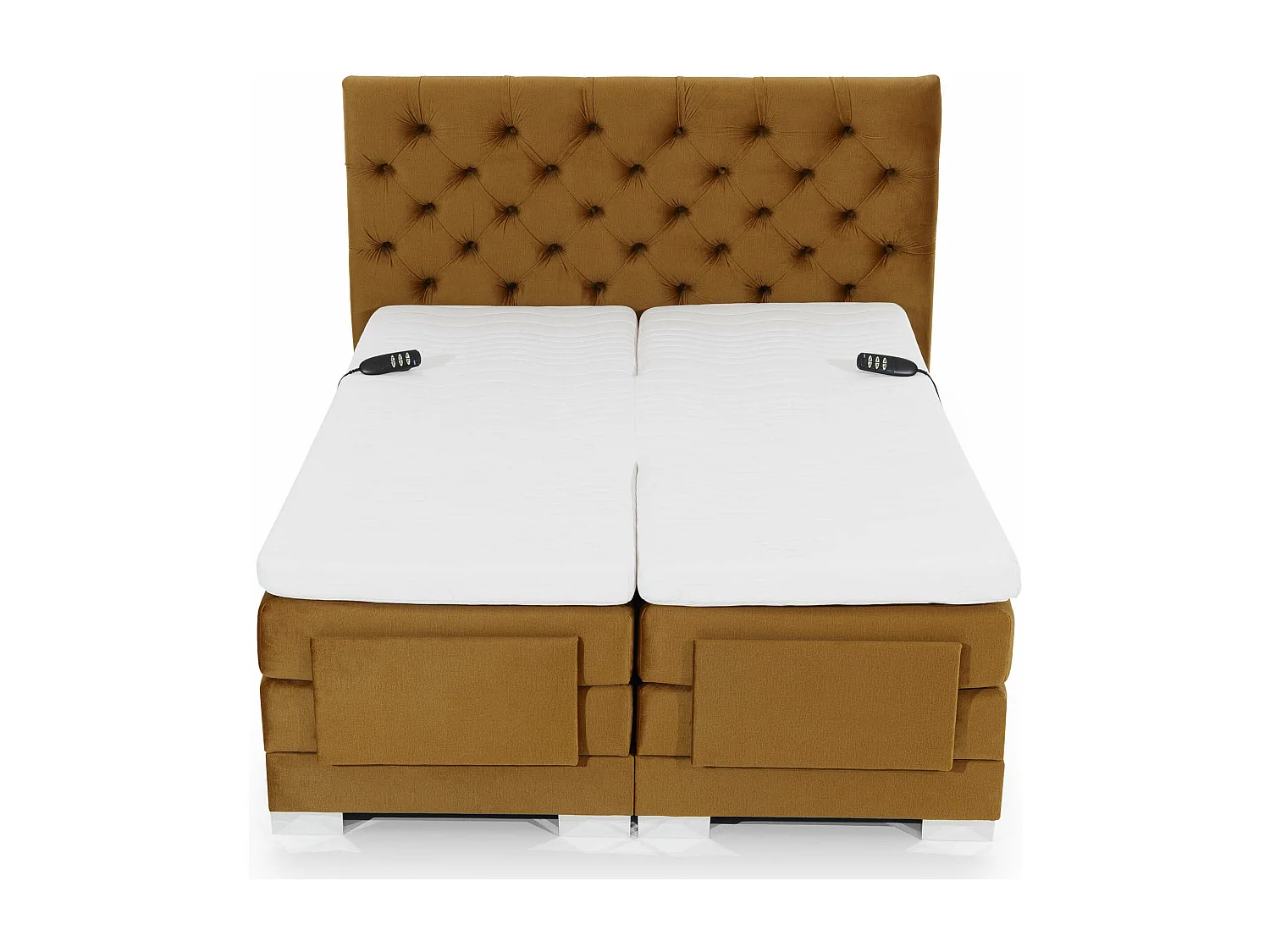 Lit continental électrique velours moutarde avec matelas et surmatelas Karmen-90x200