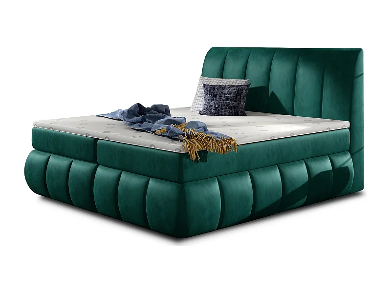 Lit continental matelassé velours vert Florencia-180x200
