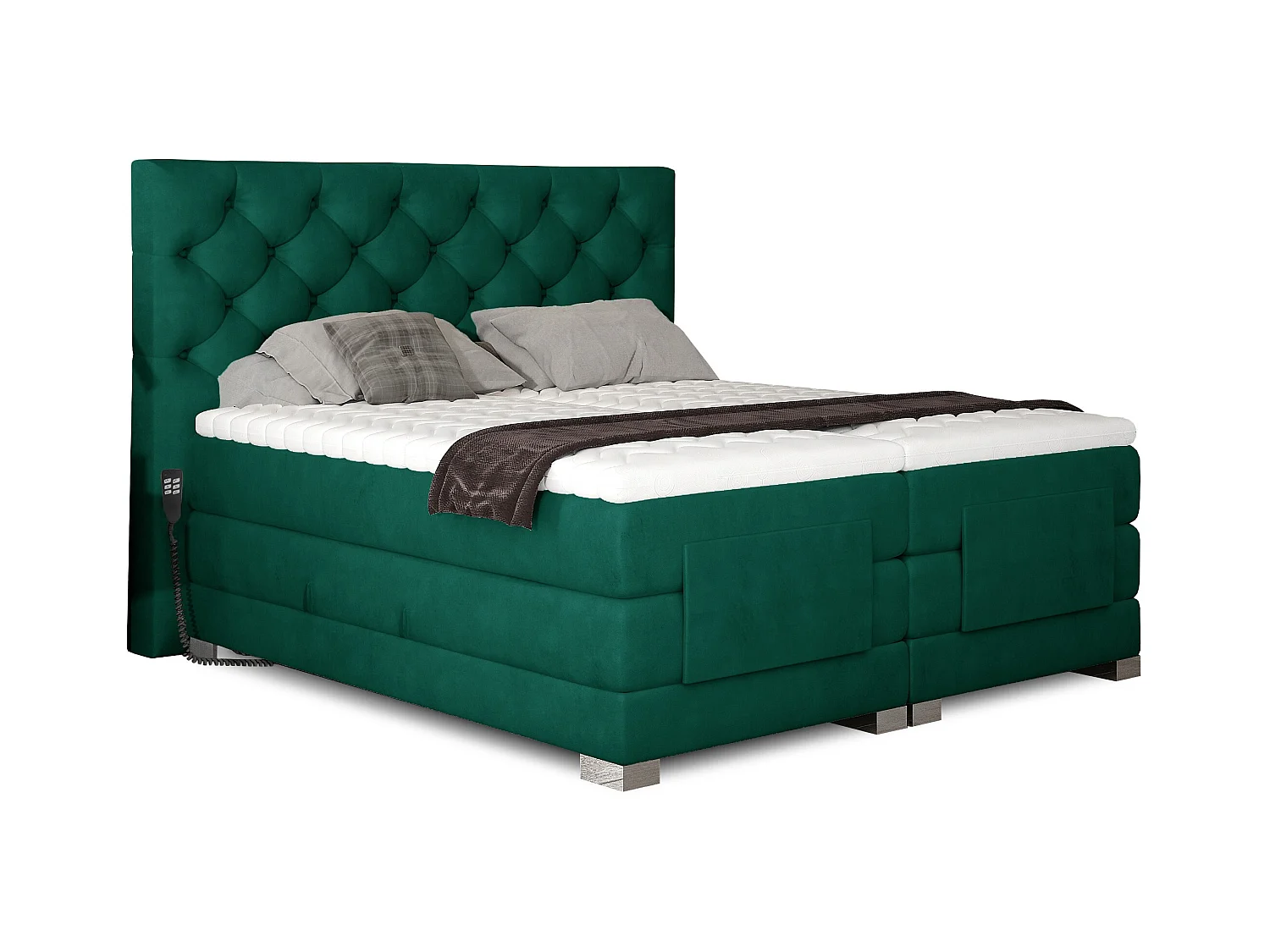 Lit continental électrique velours vert avec matelas et surmatelas Karmen-140x200