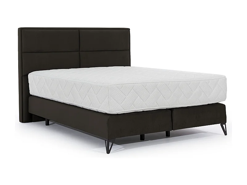 Lit continental tissu marron Tiempo avec matelas 30cm en latex et pied métal noir-160x200