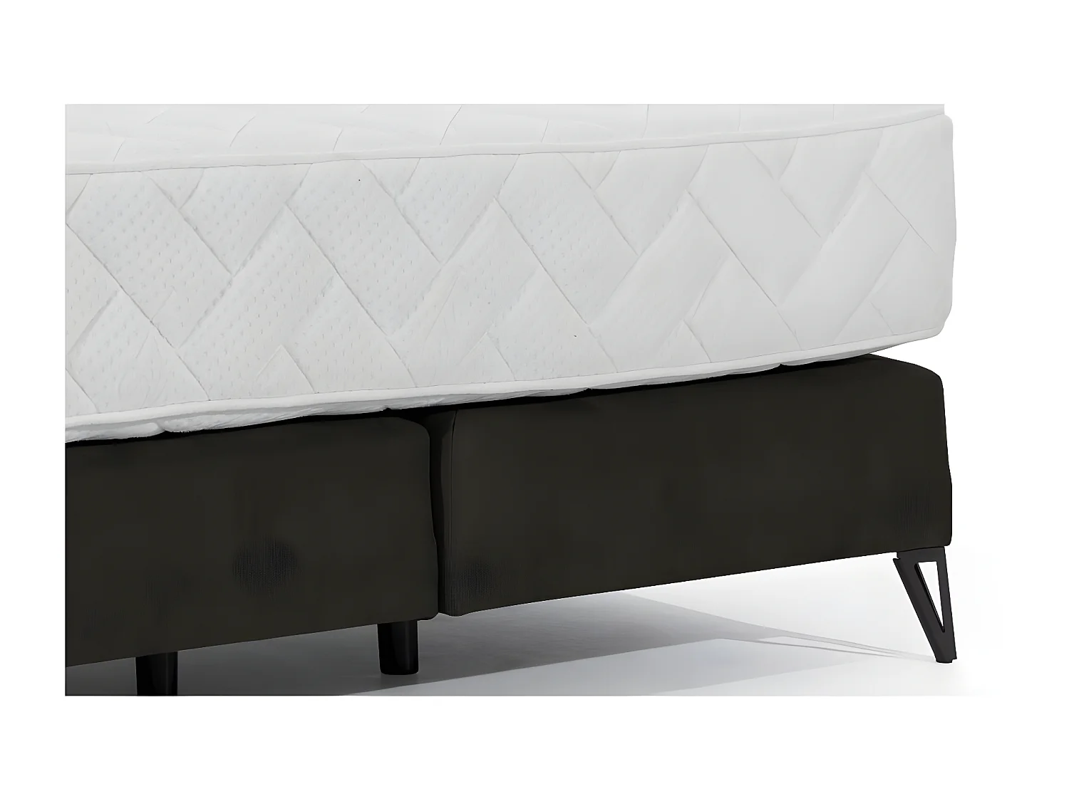 Lit continental tissu marron Tiempo avec matelas 30cm en latex et pied métal noir-160x200