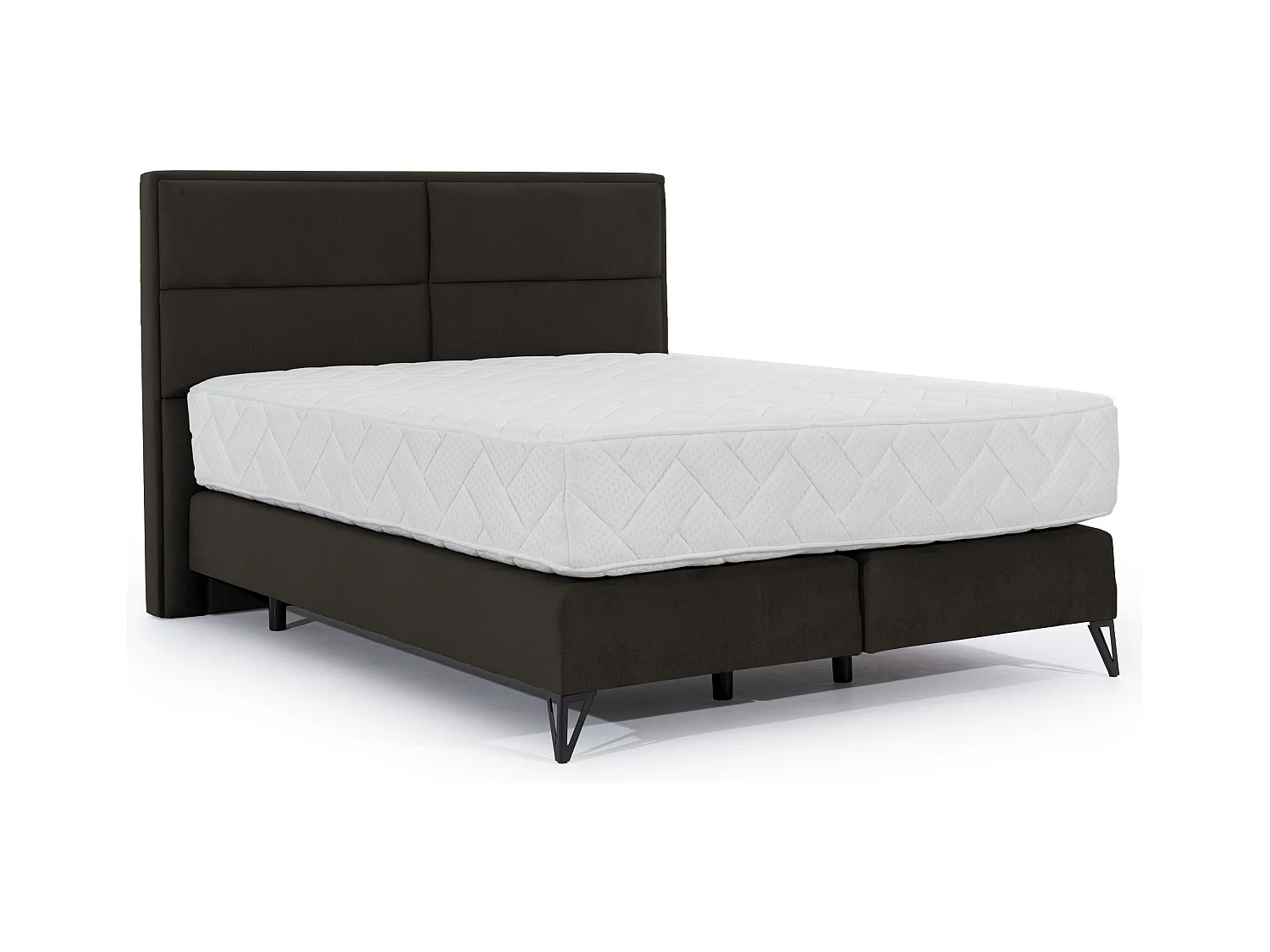 Tiempo continentaal bed van bruine stof met latexmatras van 30 cm en zwart metalen poot-Slapen 160x200cm