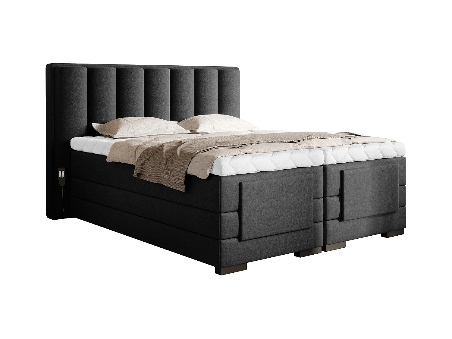 Lit boxspring électrique velours noir avec matelas et surmatelas Arkos-160x200