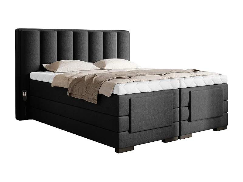 Lit boxspring électrique velours noir avec matelas et surmatelas Arkos-160x200