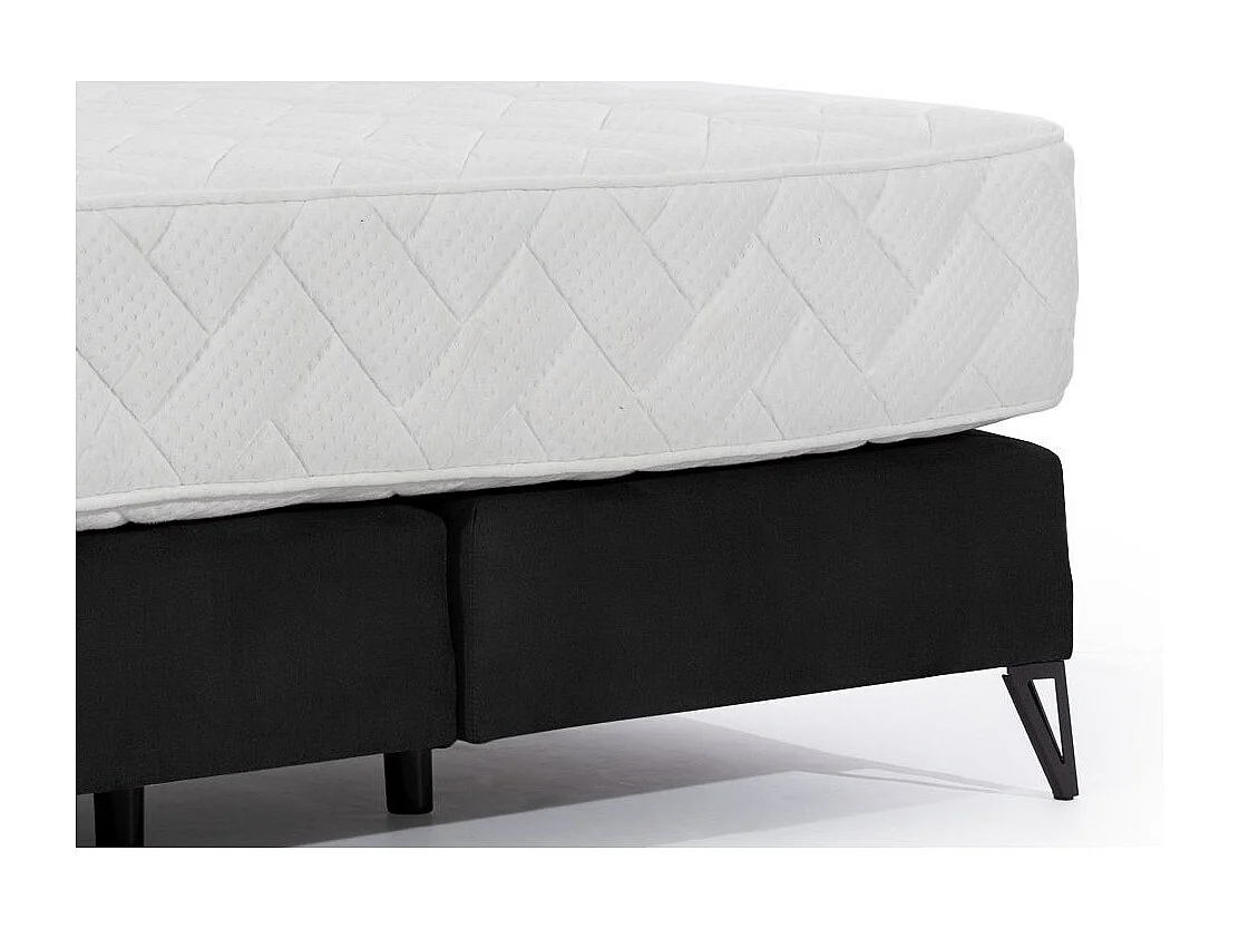 Lit continental velours noir Tiempo avec matelas 30cm en latex et pied métal noir-180x200