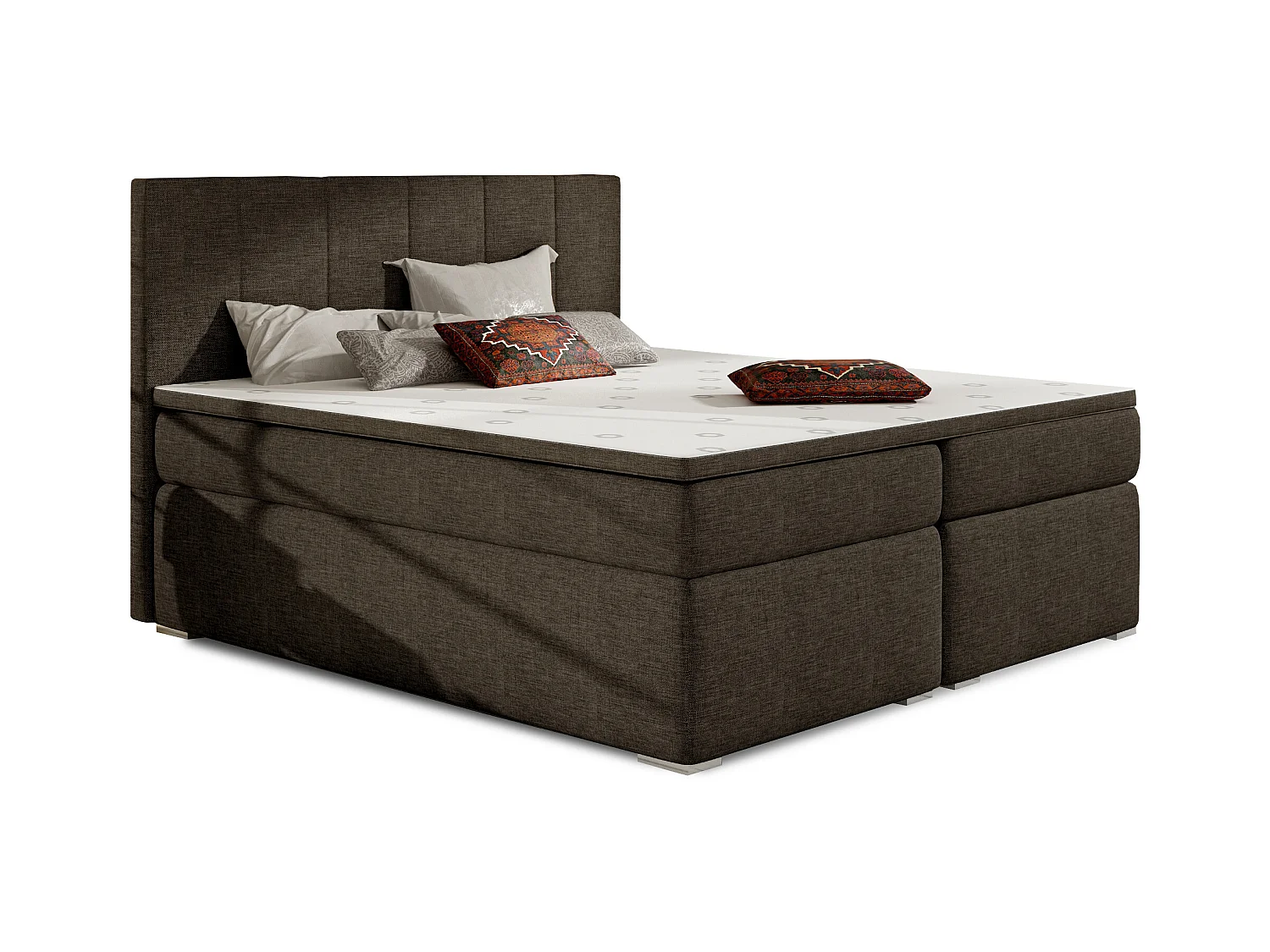 Lit continental tissu marron avec matelas et surmatelas Louna-160x200