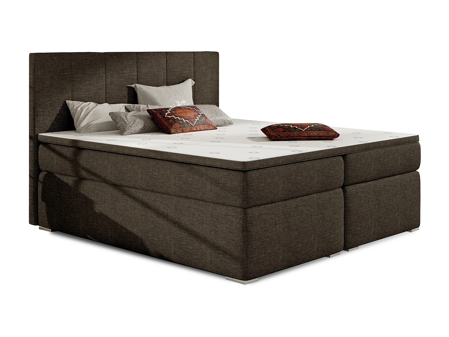 Lit continental tissu marron avec matelas et surmatelas Louna-160x200