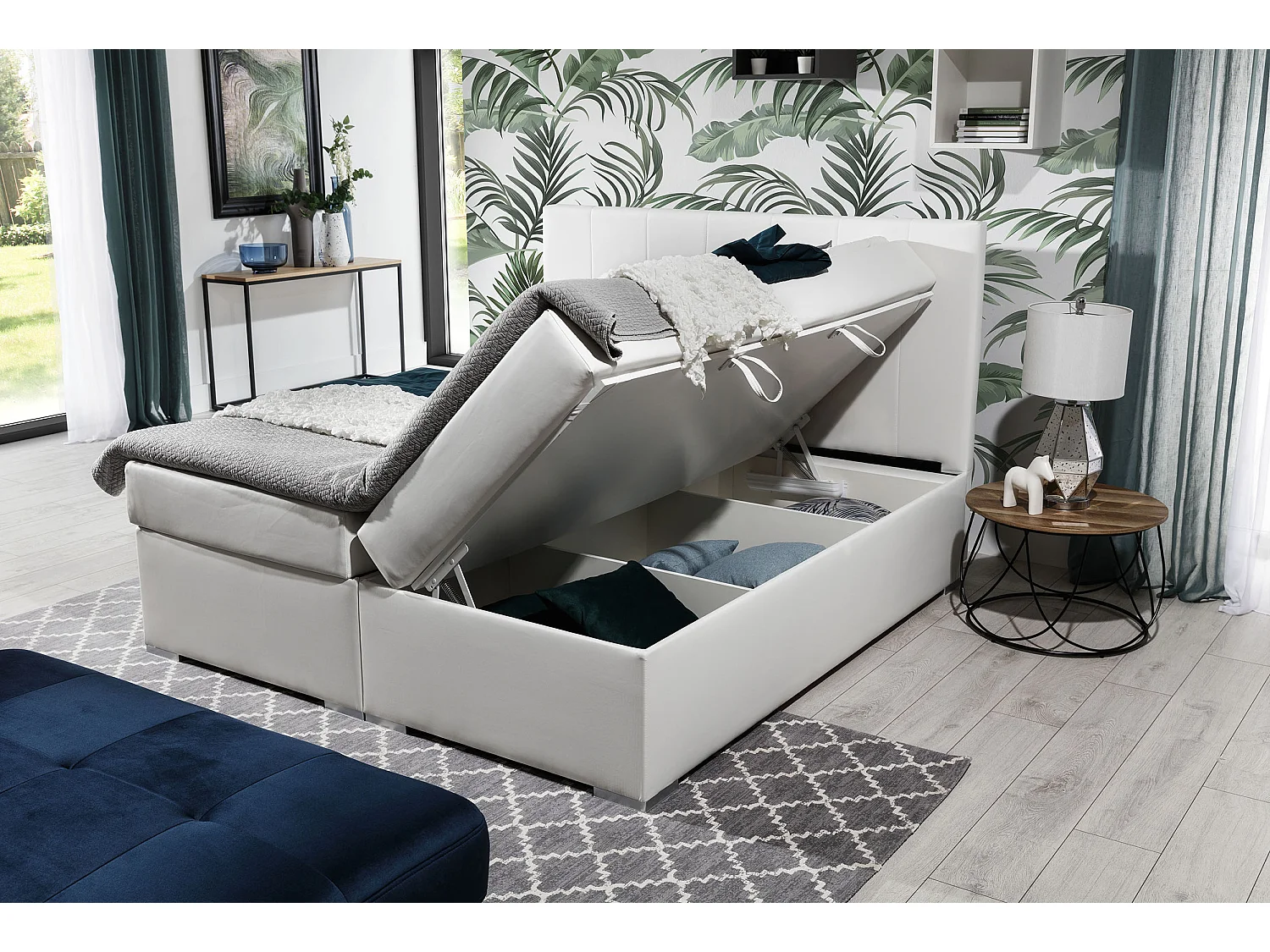 Lit continental tissu marron avec matelas et surmatelas Louna-160x200