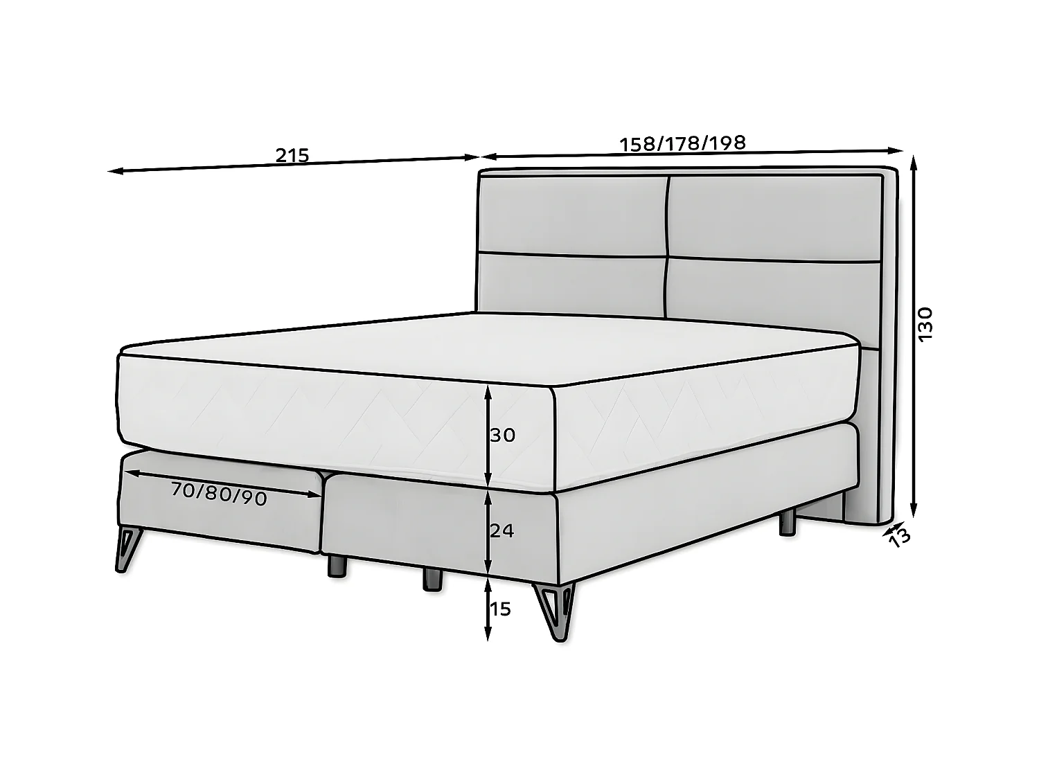 Tiempo nachtblauw fluwelen continentaal bed met latexmatras van 30 cm en zwart metalen poot-Slapen 140x200cm