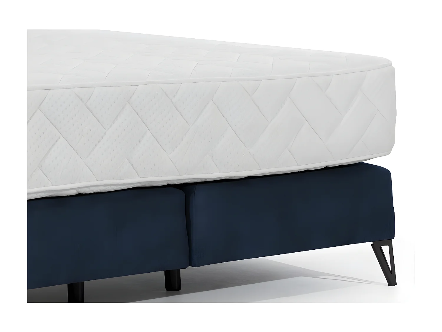 Lit continental velours bleu nuit Tiempo avec matelas 30cm en latex et pied métal noir-140x200