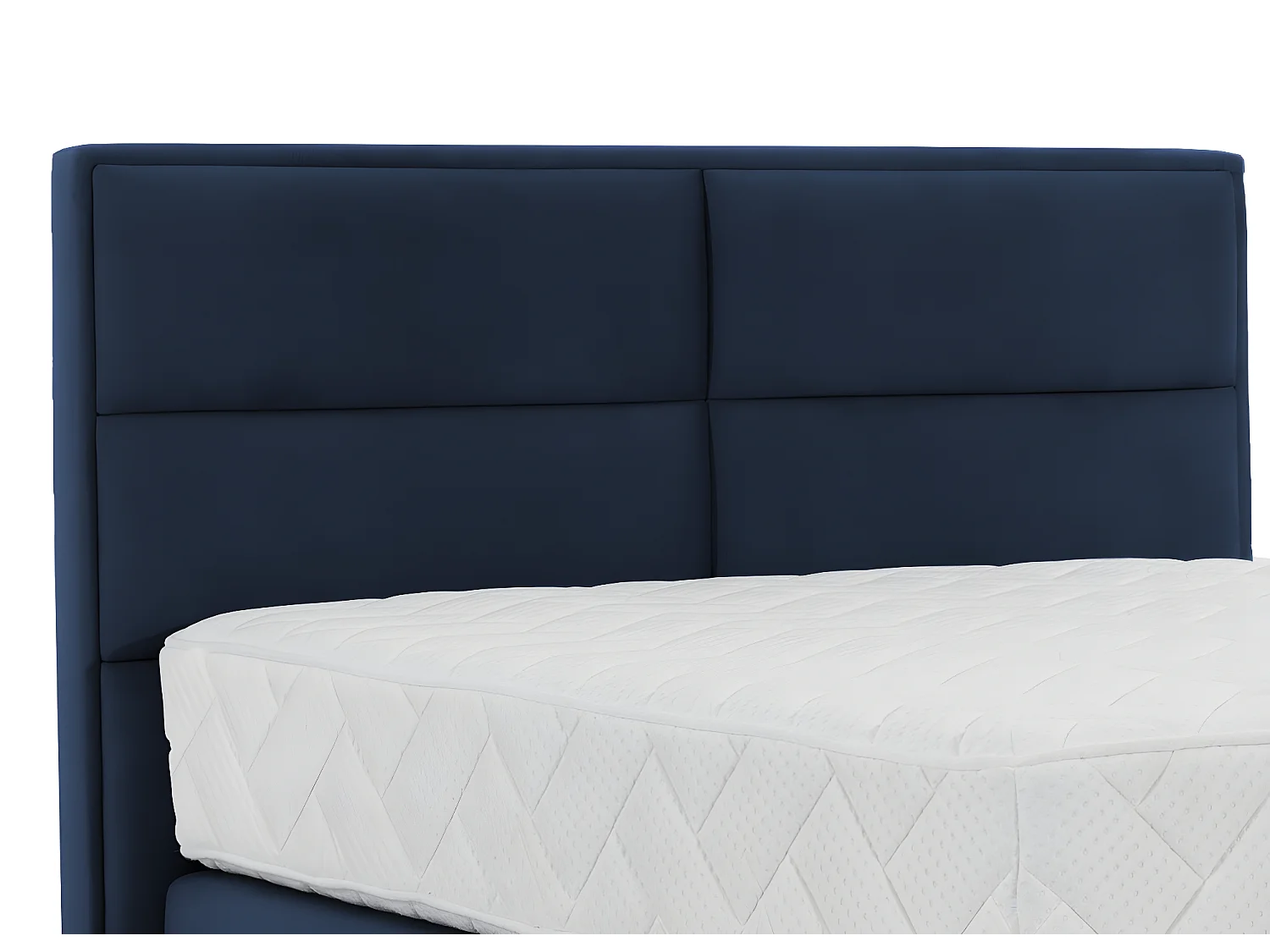 Lit continental velours bleu nuit Tiempo avec matelas 30cm en latex et pied métal noir-140x200