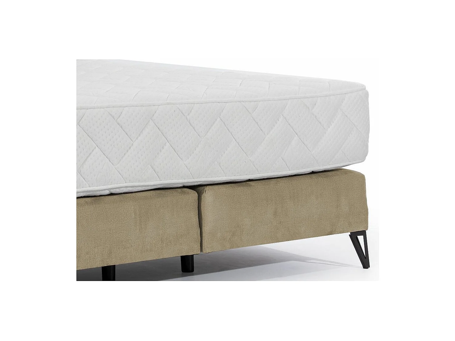 Lit continental tissu beige Tiempo avec matelas 30cm en latex et pied métal noir-180x200