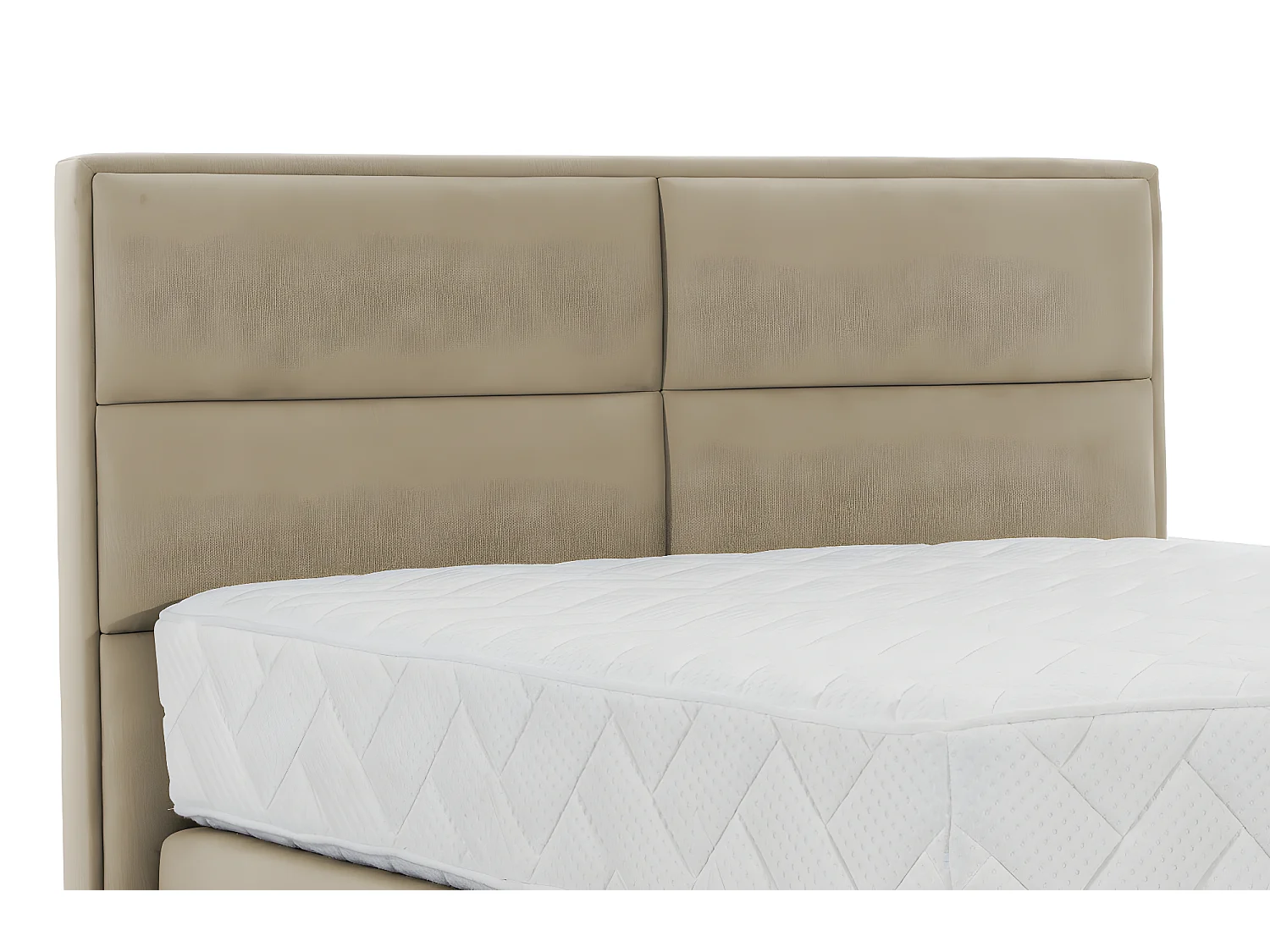 Lit continental tissu beige Tiempo avec matelas 30cm en latex et pied métal noir-180x200