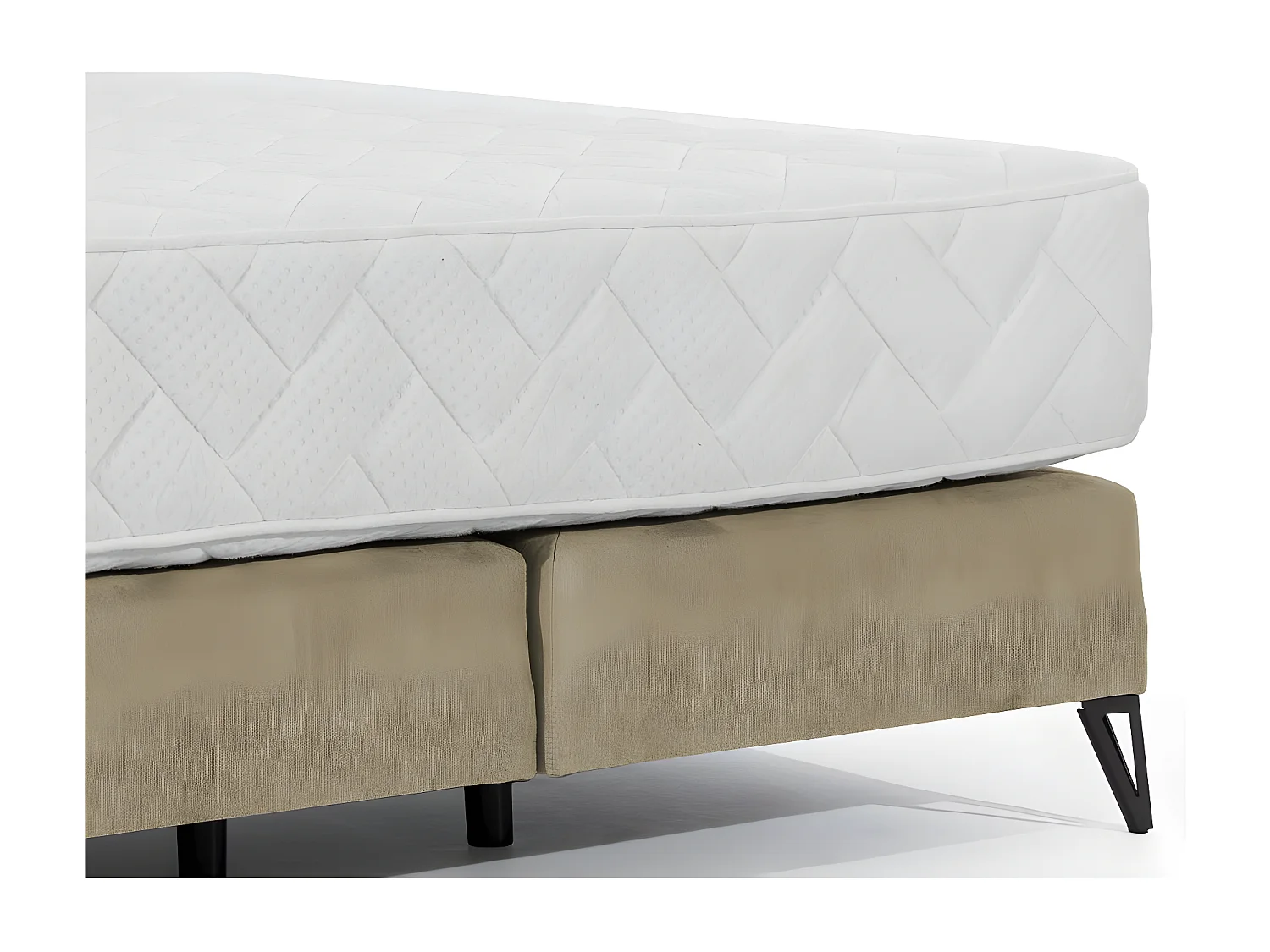 Lit continental tissu beige Tiempo avec matelas 30cm en latex et pied métal noir-180x200