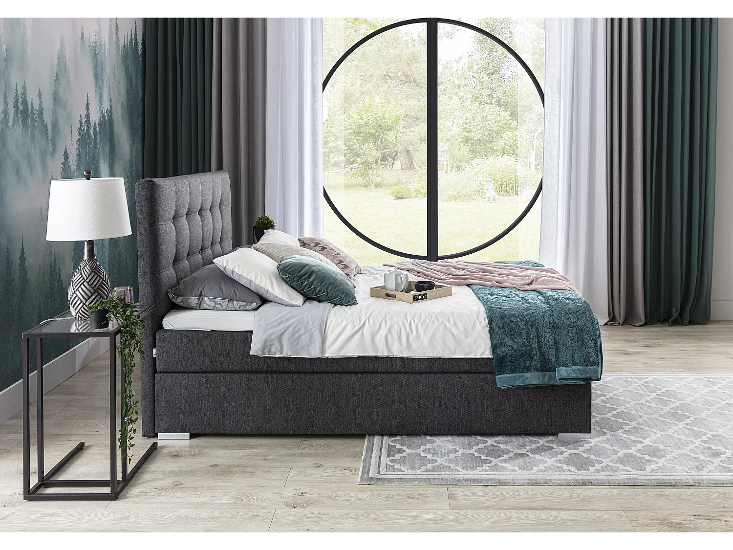 Lit boxspring simili cuir noir avec matelas et surmatelas Kavin-160x200