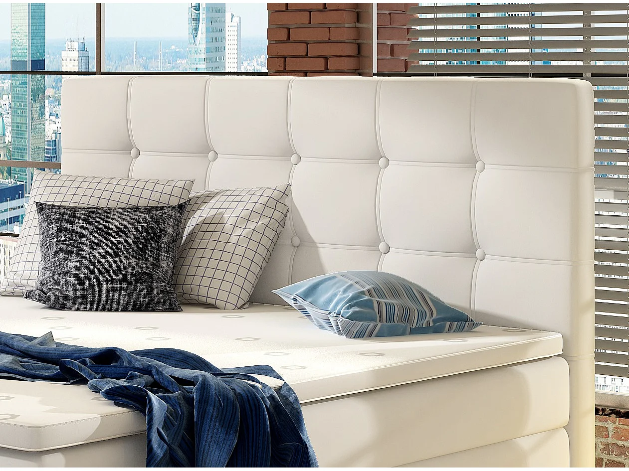 Lit boxspring simili cuir blanc avec matelas et surmatelas Kavin-160x200