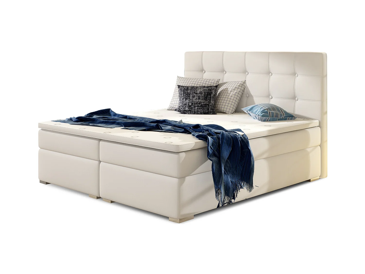 Lit boxspring simili cuir blanc avec matelas et surmatelas Kavin-160x200