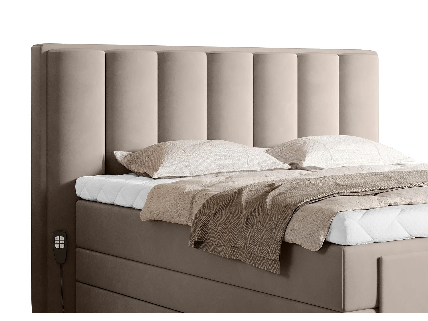 Lit boxspring électrique velours beige avec matelas et surmatelas Arkos-90x200