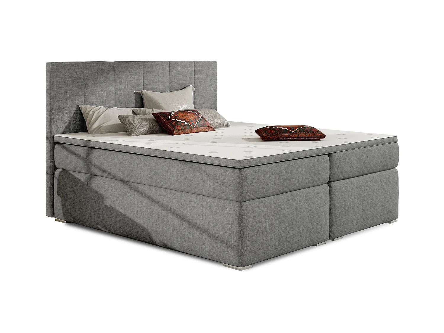 Lit continental tissu gris clair avec matelas et surmatelas Louna-140x200