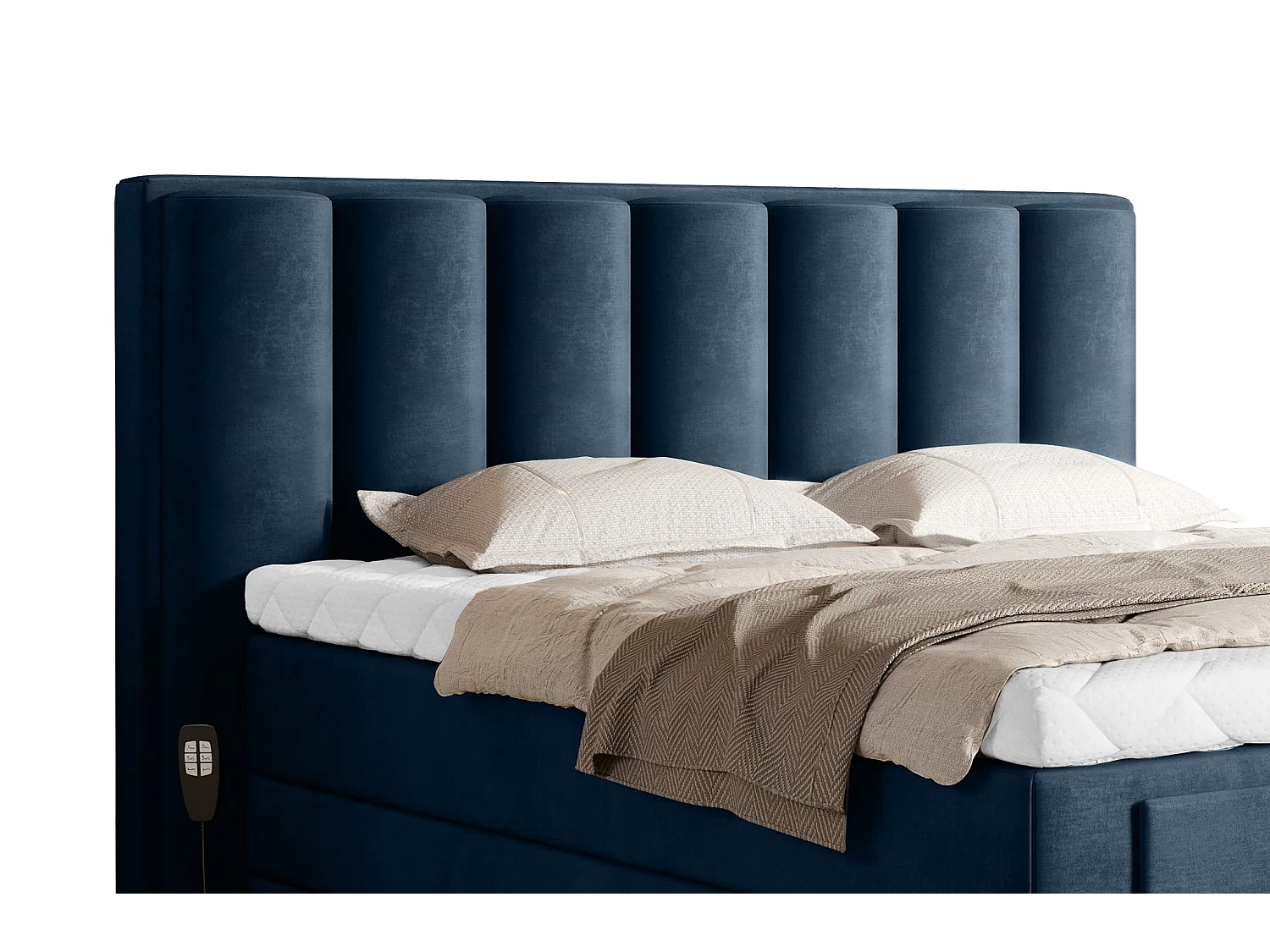 Lit boxspring électrique tissu bleu avec matelas et surmatelas Arkos-90x200