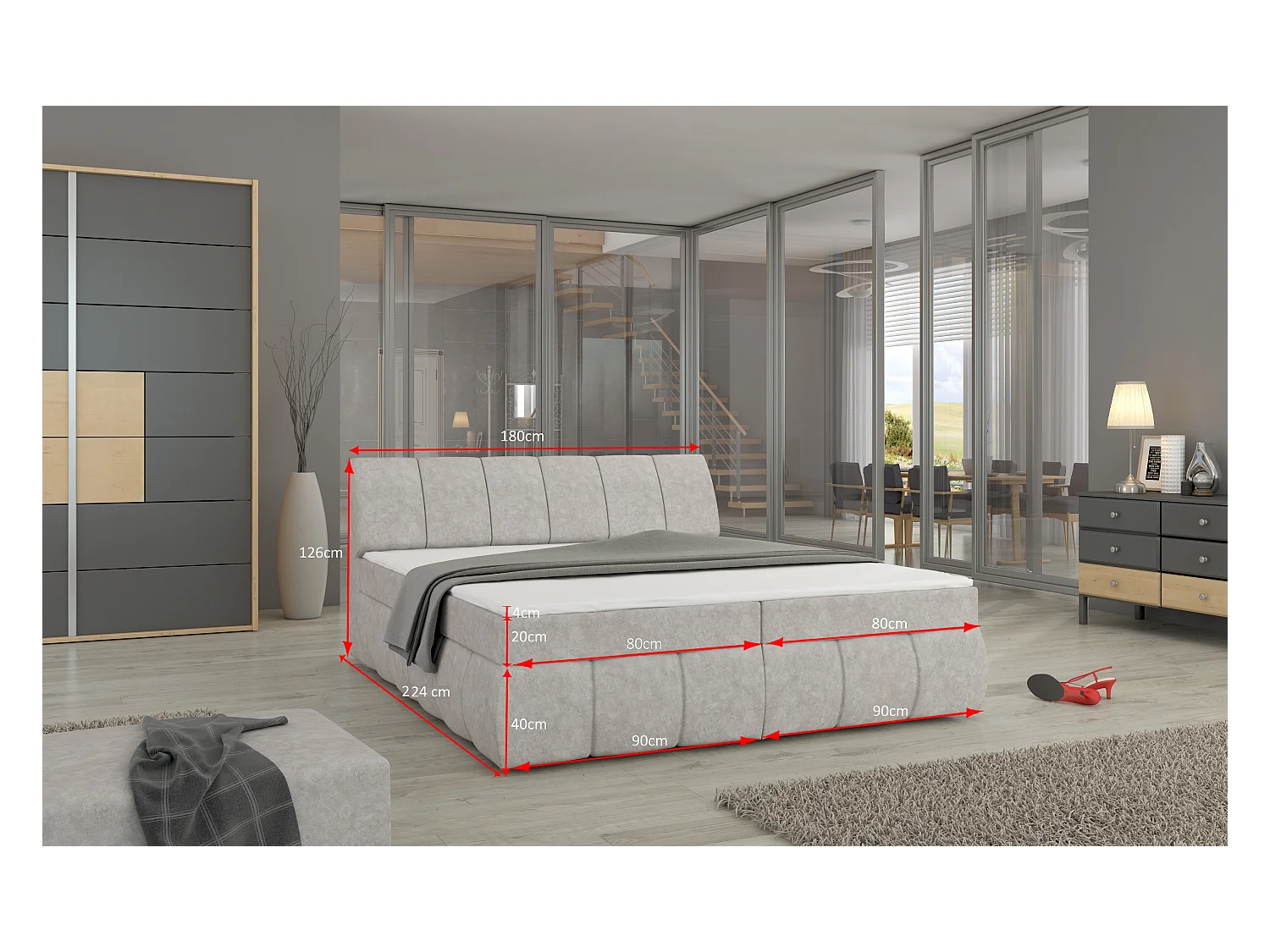 Lit continental matelassé velours marron Florencia-140x200