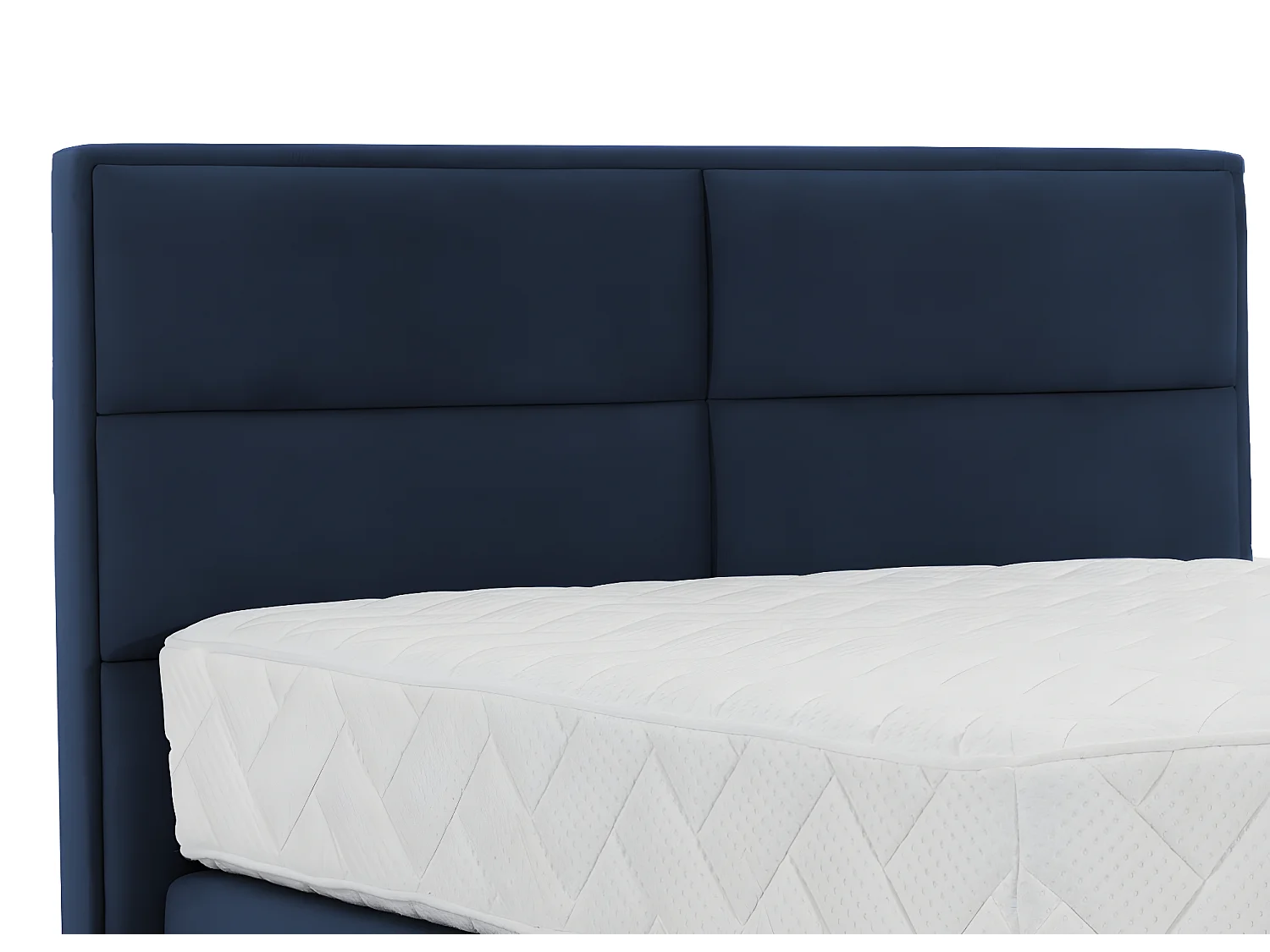 Lit continental velours bleu nuit Tiempo avec matelas 30cm en latex et pied métal noir-160x200