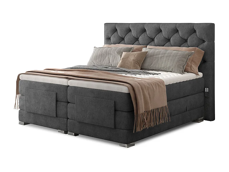Lit continental électrique tissu gris foncé avec matelas et surmatelas Karmen-140x200
