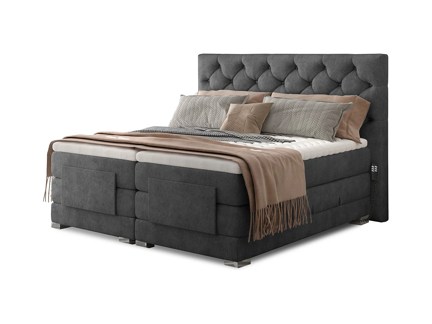 Lit continental électrique tissu gris foncé avec matelas et surmatelas Karmen-140x200