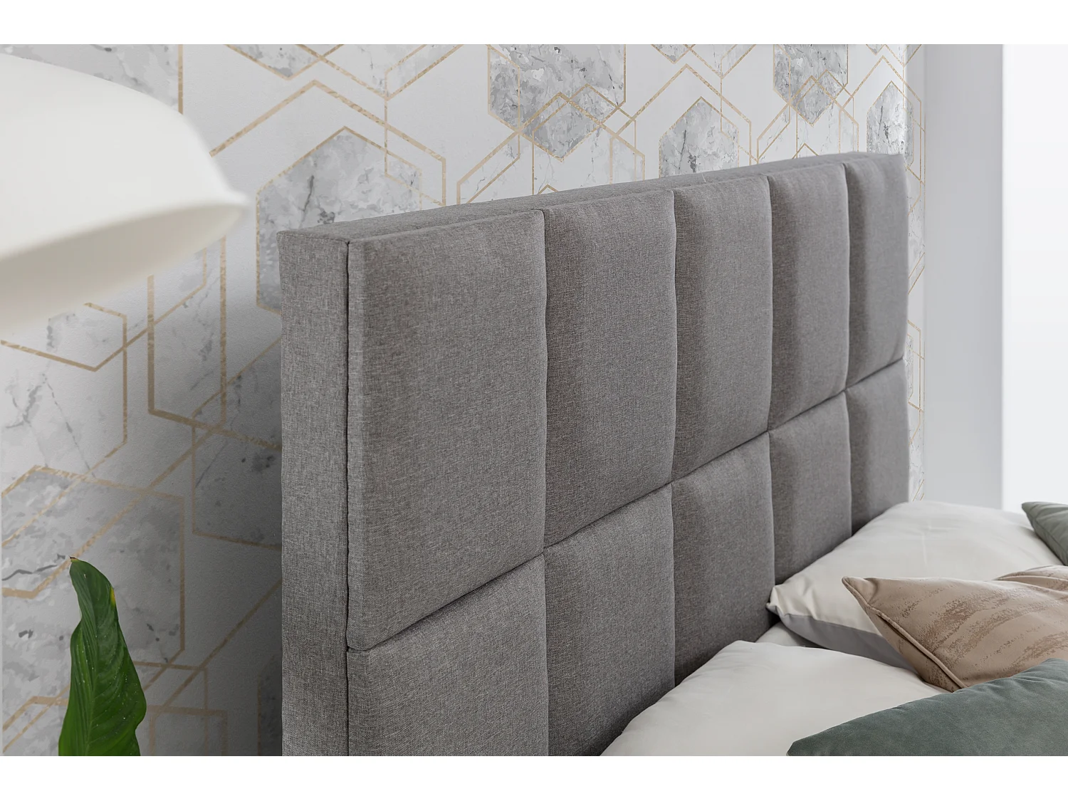 Lit boxspring tissu noir avec matelas et surmatelas Lizen-Couchage 140x200 cm