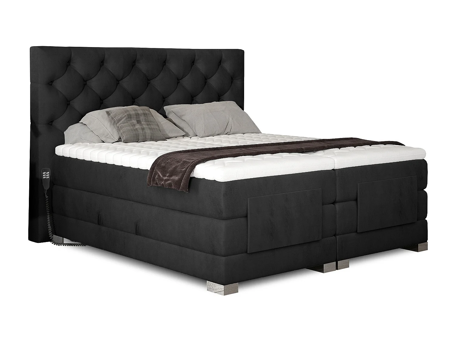Lit continental électrique velours noir avec matelas et surmatelas Karmen-90x200