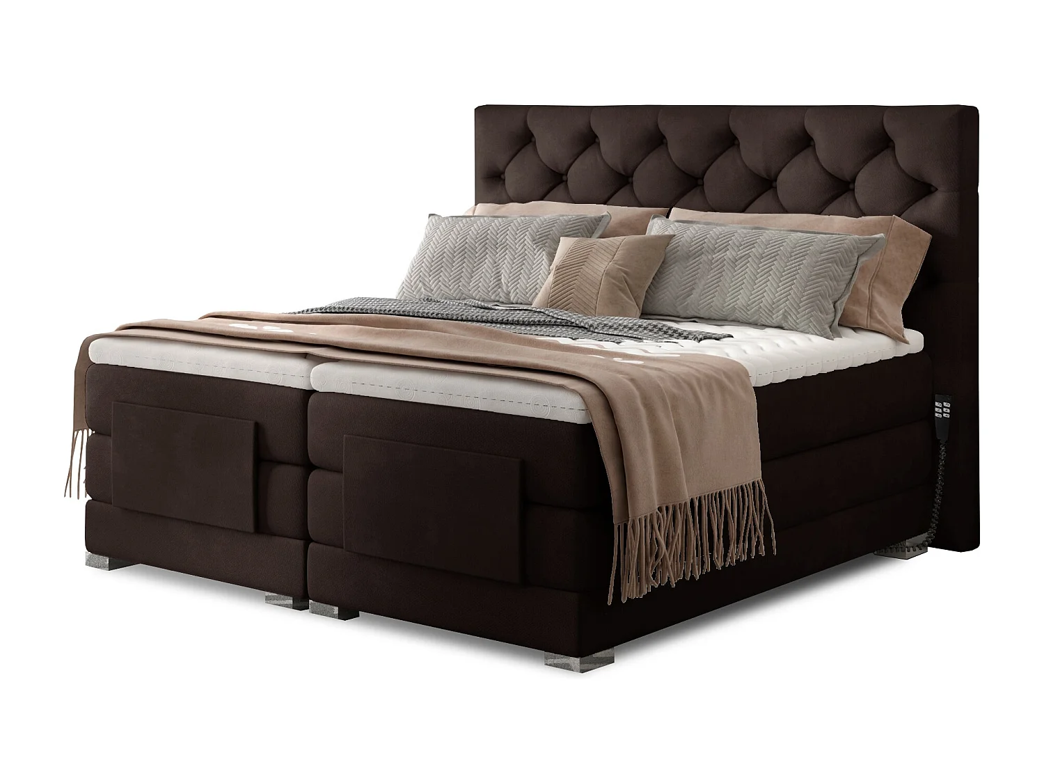 Lit continental électrique velours marron foncé avec matelas et surmatelas Karmen-140x200