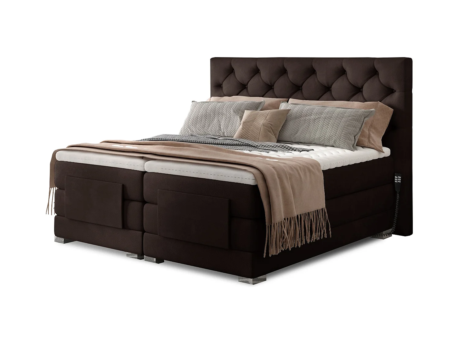 Lit continental électrique velours marron foncé avec matelas et surmatelas Karmen-140x200