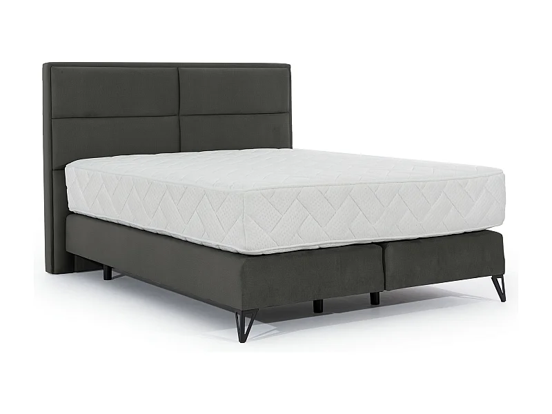 Tiempo continentaal bed van donkergrijze stof met latexmatras van 30 cm en zwart metalen poot-Slapen 160x200cm