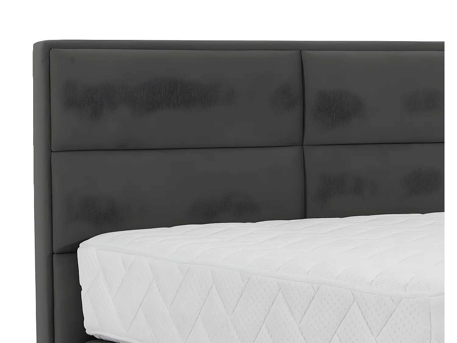 Lit continental tissu gris foncé Tiempo avec matelas 30cm en latex et pied métal noir-160x200