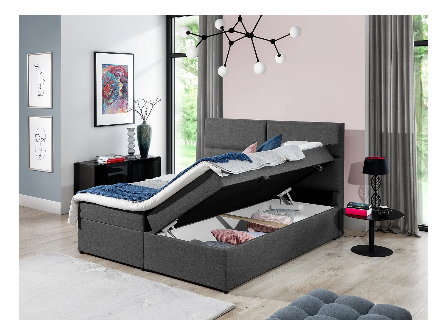 Lit continental capitonné velours marron clair Weber-180x200