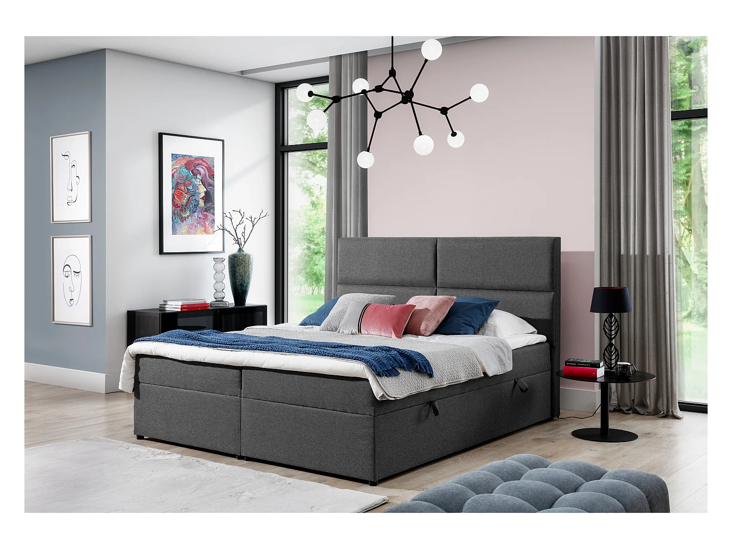 Lit continental capitonné velours marron clair Weber-180x200