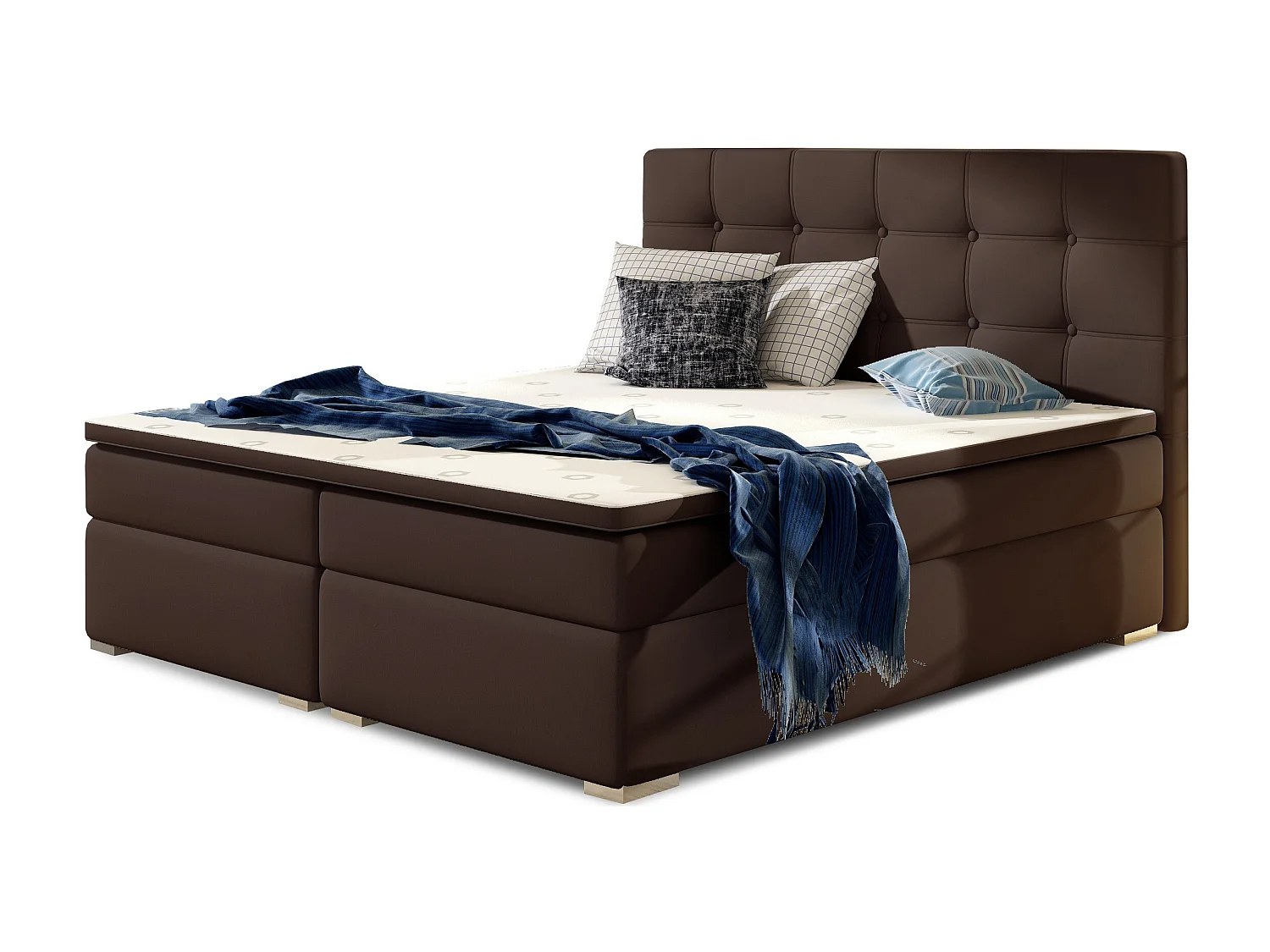 Bruin kunstleren boxspringbed met Kavin matras en topper-Slapen 140x200cm