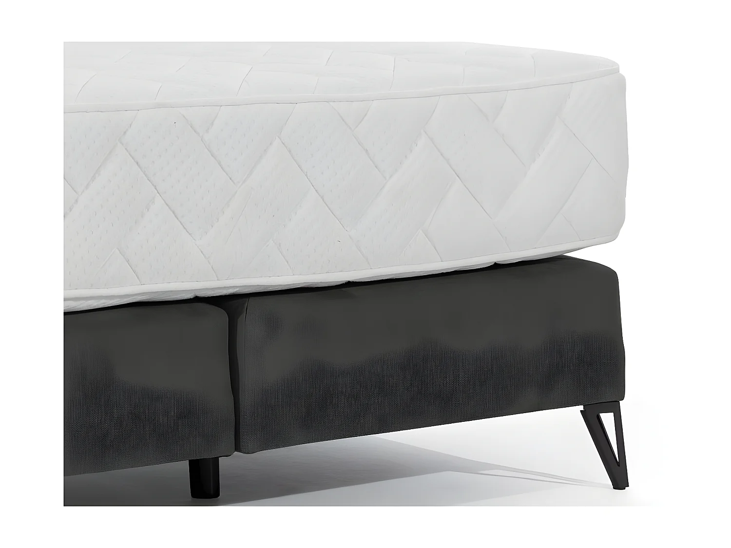 Lit continental tissu gris foncé Tiempo avec matelas 30cm en latex et pied métal noir-180x200