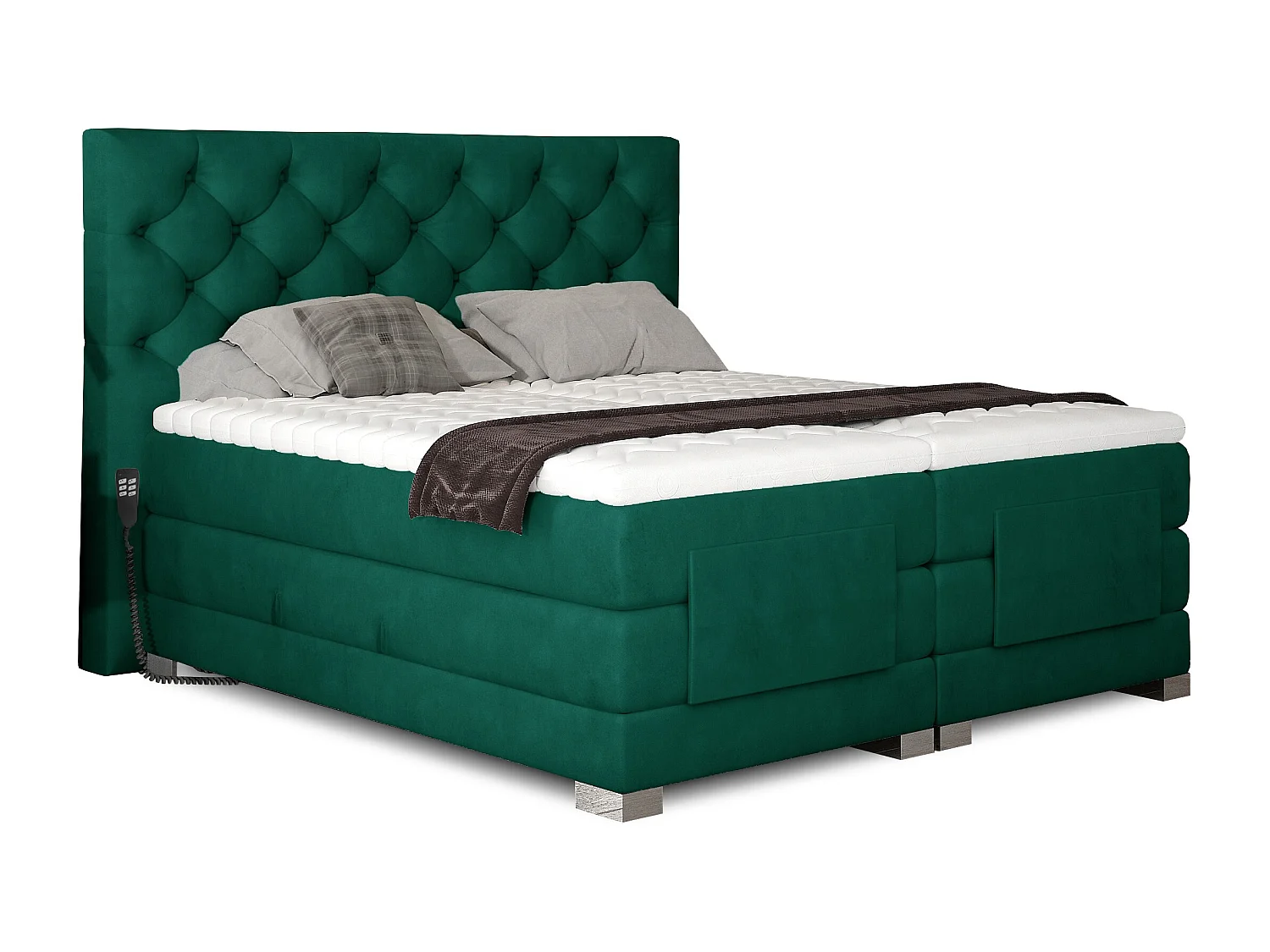 Groen fluwelen elektrisch continentaal bed met Karmen-matras en topper-Slapen 160x200cm