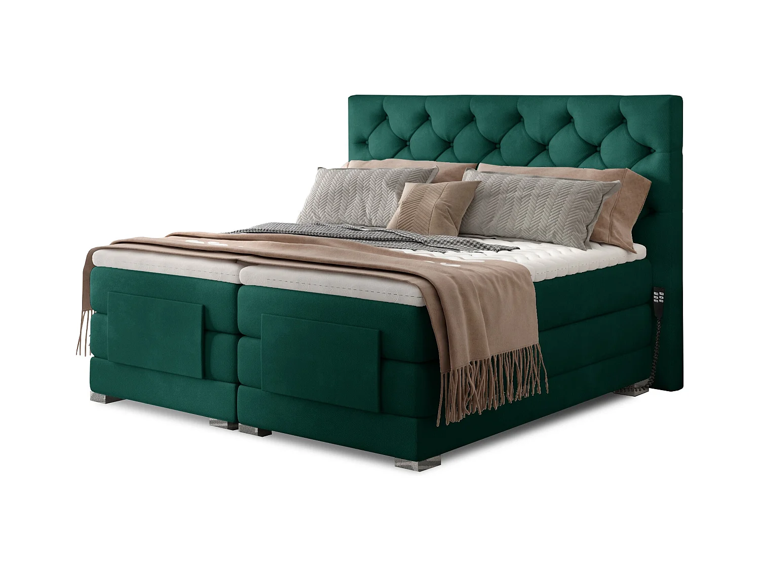 Lit continental électrique velours vert avec matelas et surmatelas Karmen-160x200