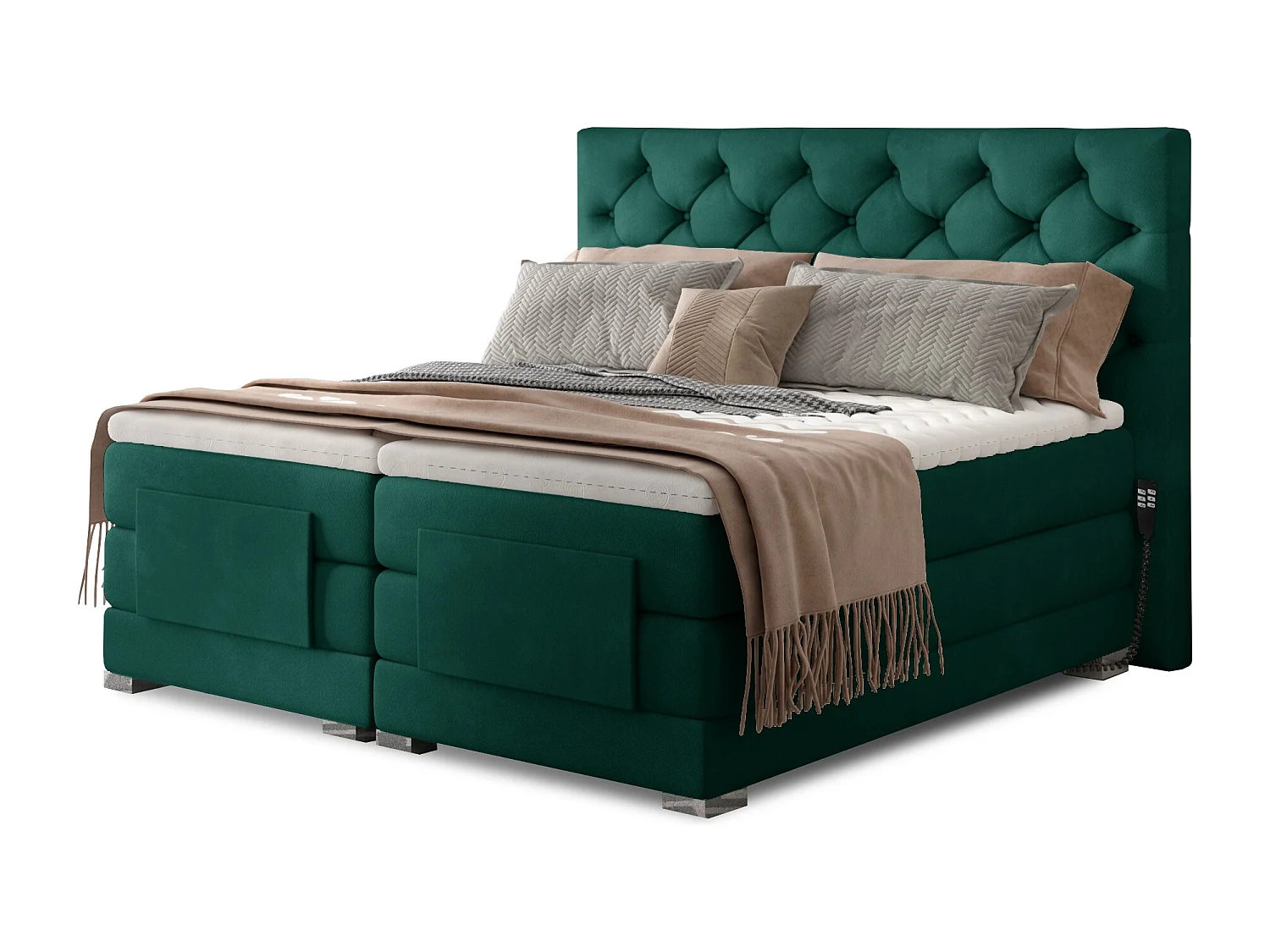 Lit continental électrique velours vert avec matelas et surmatelas Karmen-160x200