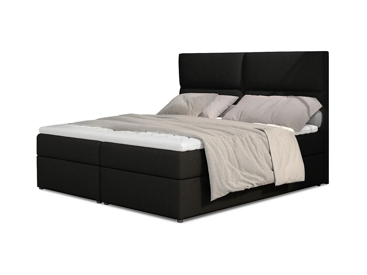 Lit continental capitonné tissu noir Weber-160x200