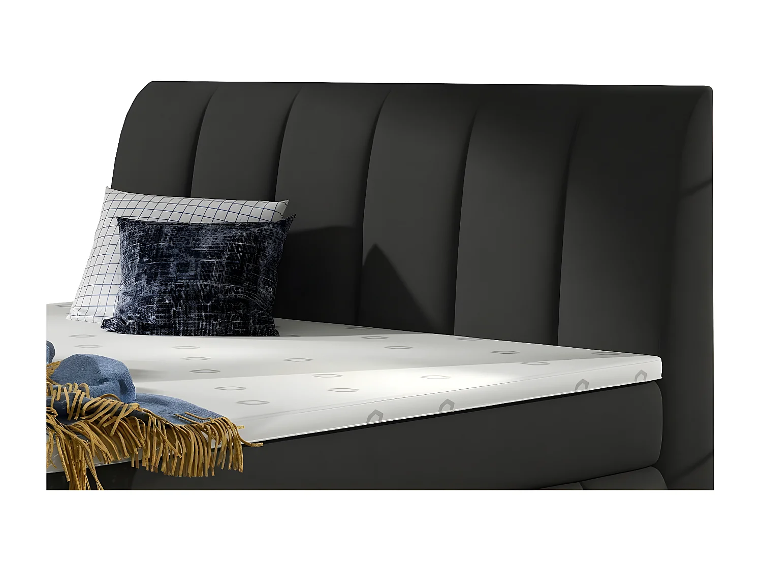 Lit continental matelassé tissu noir Florencia-140x200