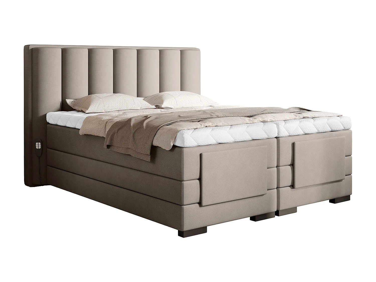 Lit boxspring électrique tissu beige clair avec matelas et surmatelas Arkos-160x200