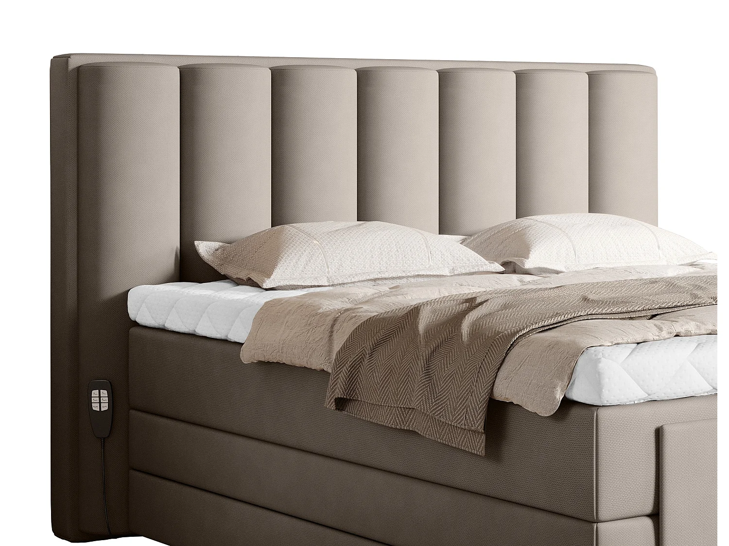 Lit boxspring électrique tissu beige clair avec matelas et surmatelas Arkos-160x200
