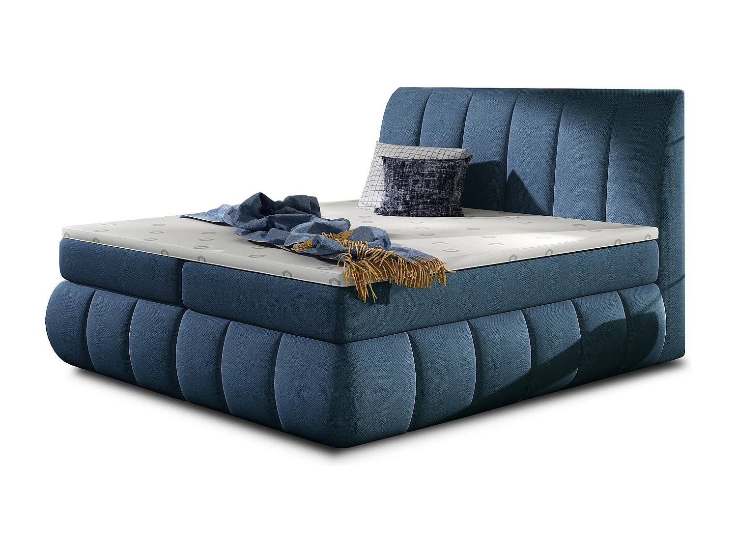 Gewatteerd continentaal bed van Florencia blauwe stof-Slapen 140x200cm