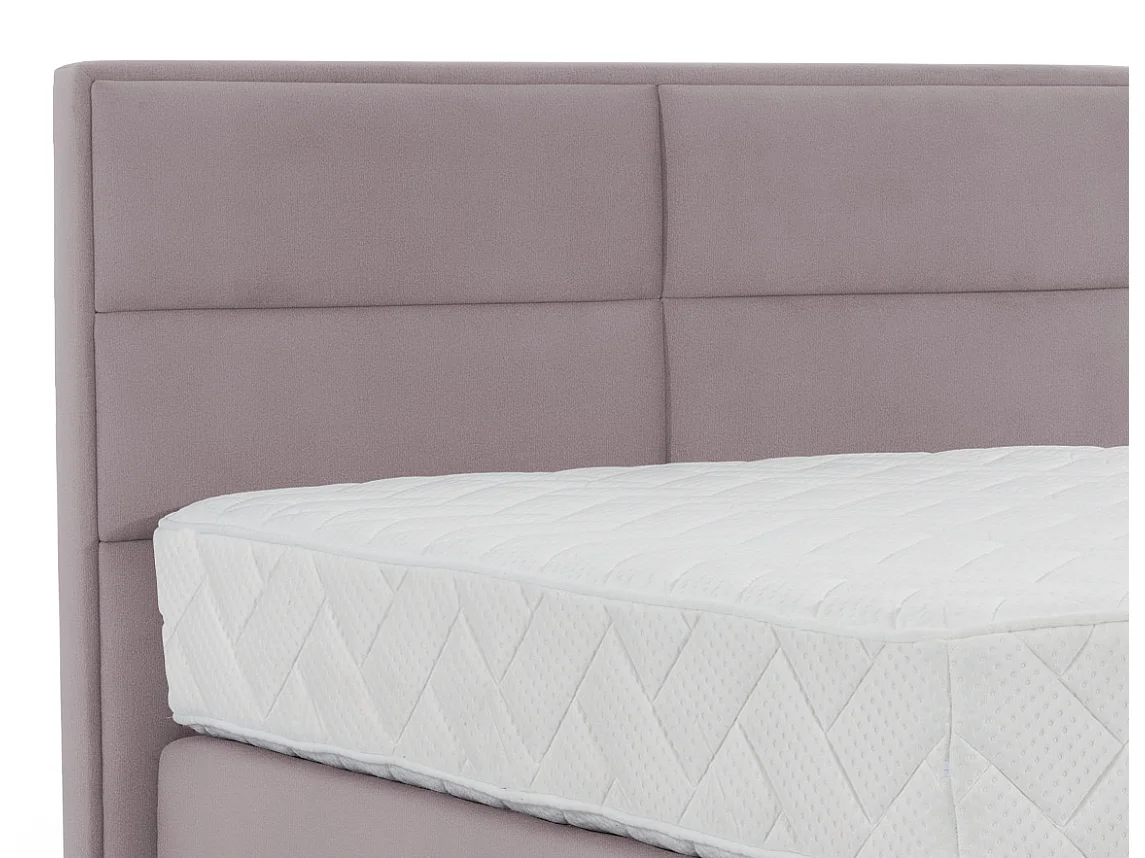Lit continental velours rose balai Tiempo avec matelas 30cm en latex et pied métal noir-140x200