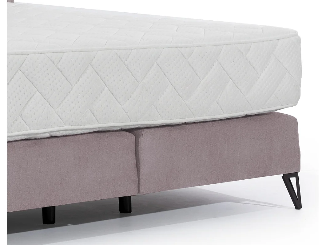 Lit continental velours rose balai Tiempo avec matelas 30cm en latex et pied métal noir-140x200