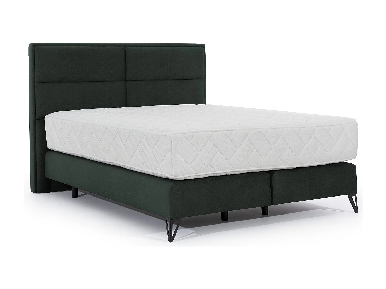 Tiempo Engels groen fluwelen continentaal bed met 30 cm latex matras en zwart metalen poot-Slapen 180x200cm